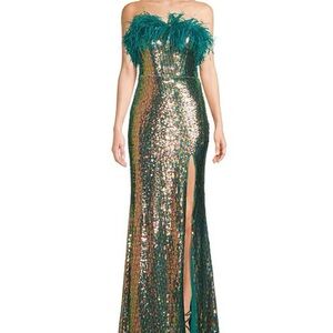 Stunning Sequin Gown with Feather Detail